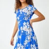 Royal Blue Textured Floral Print Tea Dress -Outlet Modi Qube Store c477313b 655e 4816 a0b3 3b3555aef03e