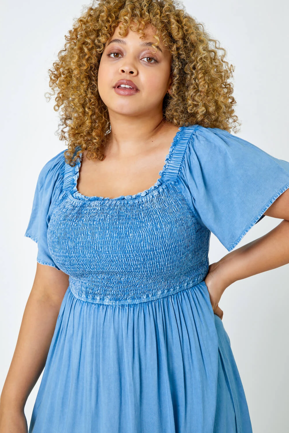 Denim Curve Shirred Stretch Dress 4 Denim Curve Shirred Stretch Dress - Image 2