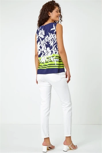 Blue Paisley Contrast Border Print Top 2 Blue Paisley Contrast Border Print Top