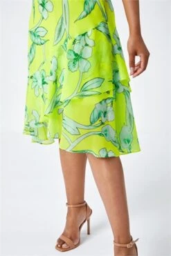 Lime Petite Floral Twist Neck Top