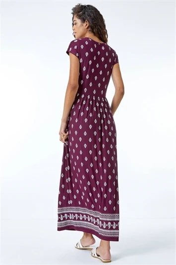 Red Petite Border Print Stretch Midi Dress 5 Red Petite Border Print Stretch Midi Dress - Image 3