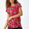 Red Paisley Print Pleat Detail Blouse