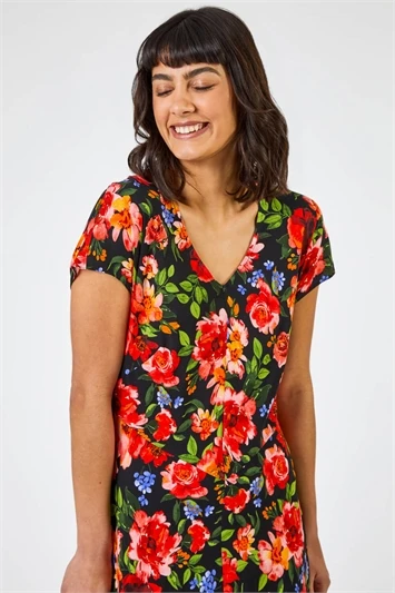 Red Floral Button Short Sleeve Shirt 3 Red Floral Button Short Sleeve Shirt