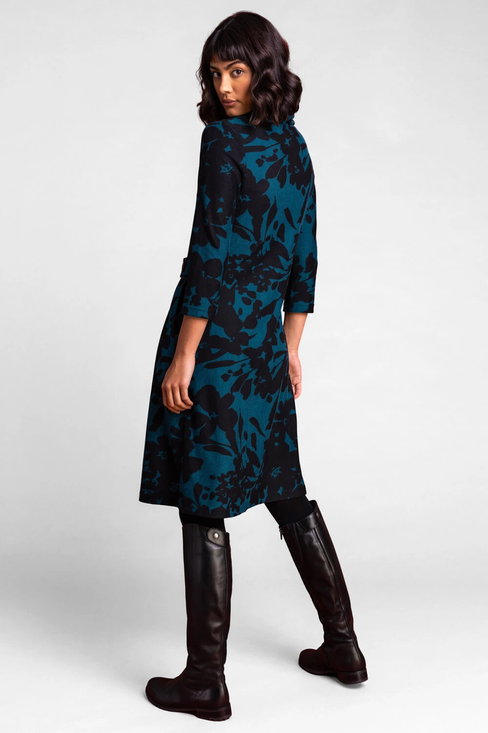 Teal Floral Print Cowl Neck Dress 4 Teal Floral Print Cowl Neck Dress - Image 2