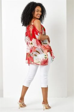 Green Petite Floral Print Halterneck Top