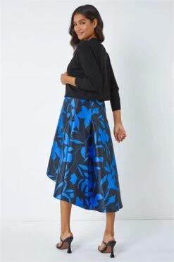 Royal Blue Floral Print Dipped Hem Jacquard Dress -Outlet Modi Qube Store c9eff812 c29e 4614 a808 ae5e5b76c707