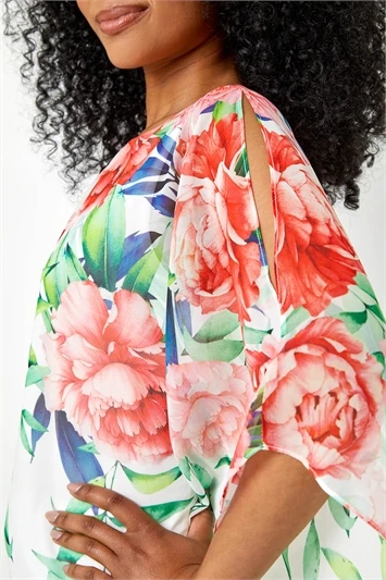 Red Petite Floral Print Chiffon Overlay Top 4 Red Petite Floral Print Chiffon Overlay Top - Image 2