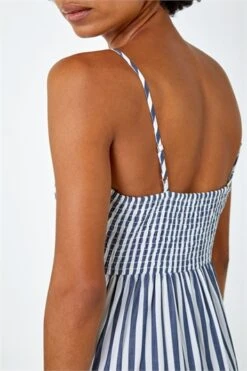 Blue Border Print Shoulder Tie Maxi Dress