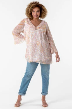 Orange Curve Paisley Print Frill Detail Top -Outlet Modi Qube Store ca36f851 6f5d 48d3 b5b5 d9dc084d3352