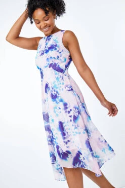 Pink Petite Geo Midi Hanky Hem Dress