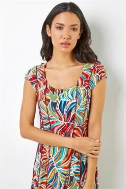 Red Sleeveless Floral Panel Stretch Dress -Outlet Modi Qube Store ca8a8718 e27c 4ea7 8d53 33f7853bfde7