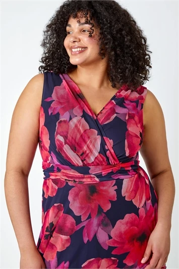 Pink Curve Floral Print Chiffon Overlay Top 4 Pink Curve Floral Print Chiffon Overlay Top - Image 2