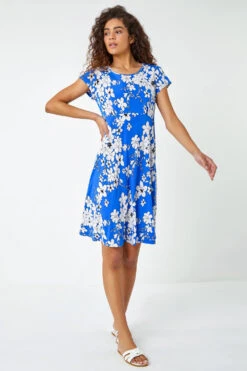 Royal Blue Textured Floral Print Tea Dress 8 Royal Blue Textured Floral Print Tea Dress -Outlet Modi Qube Store cb61004e 821c 43b5 8dae 7a0ada0cca92