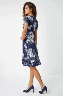 Navy Floral Print Frill Hem Dress -Outlet Modi Qube Store cc65a87b 2398 44f7 9f76 0e34b058e0e8