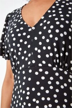 Black Sleeveless Polka Dot Midi Stretch Dress -Outlet Modi Qube Store cced42bc 4715 4862 a444 ea1f33ea4bb5