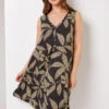 Black Curve Spot Leaf Print Dress