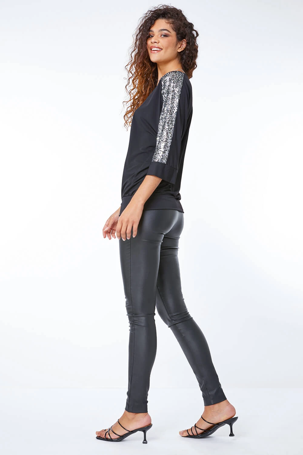 Black Sequin Trim Stretch Jersey Top 5 Black Sequin Trim Stretch Jersey Top - Image 3