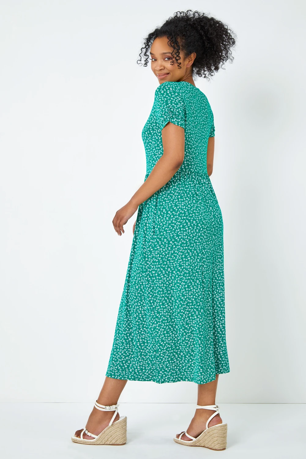 Green Petite Floral Print Midi Dress 5 Green Petite Floral Print Midi Dress - Image 3