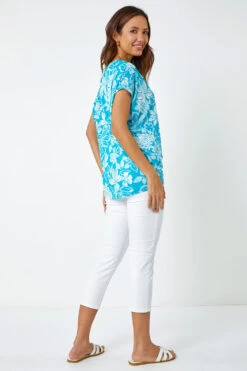 Aqua Textured Floral Print Top -Outlet Modi Qube Store ce9928ca bbba 4179 9dc7 fb042055ceea