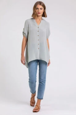 Sage Hanky Hem Soft Check Blouse -Outlet Modi Qube Store ceda1a96 617e 45b2 a638 c56033283be8