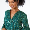 Green Petite Metallic Spot Print Blouse