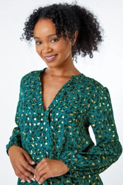 Green Petite Metallic Spot Print Blouse