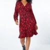 Burgundy Petite Animal Stretch Wrap Dress