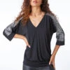 Black Sequin Trim Stretch Jersey Top