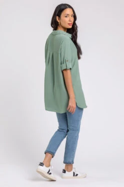 Khaki Plain Button Through Collared Shirt