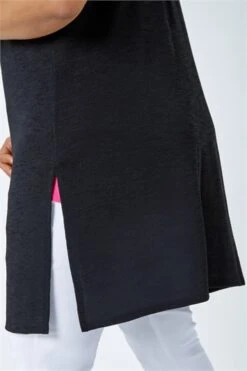 Black Curve Aztec Lace Trim Stretch Top