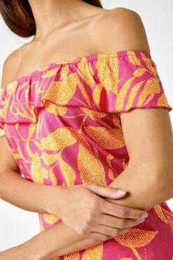 Pink Floral Frill Bardot Stretch Top 11 Pink Floral Frill Bardot Stretch Top -Outlet Modi Qube Store d3555edd 0e01 414e 8791 2b12a8703c5b