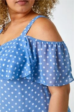 Light Blue Cold Shoulder Polka Dot Midi Dress -Outlet Modi Qube Store d49fdc36 5af3 4a61 9b82 a8274b87dff9