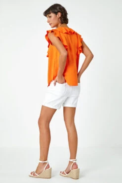Orange Sleeveless Ruffle Detail Vest 9 Orange Sleeveless Ruffle Detail Vest -Outlet Modi Qube Store d4a6fe99 cf1d 4707 bc73 9155e1a00b85