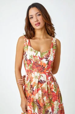 Red Sleeveless Tropical Pleated Stretch Dress -Outlet Modi Qube Store d4b4dc57 200b 48b7 a92f 7b33d925496c