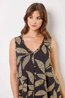 Black Curve Spot Leaf Print Dress -Outlet Modi Qube Store d534ab13 78b7 4896 8e0d 1eb0ecec3ee2