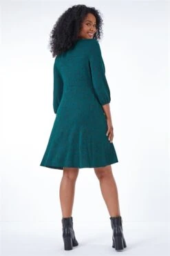 Black Petite Flute Sleeve Floral Lace Dress