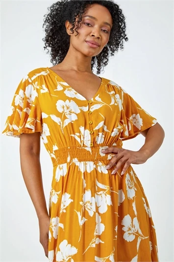 Coral Palm Print Tiered Midi Dress 4 Coral Palm Print Tiered Midi Dress - Image 2