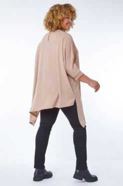 Camel Curve Frill Neck Asymmetric Stretch Top -Outlet Modi Qube Store d6568693 66e4 4cb7 8ff0 3dca8c520780