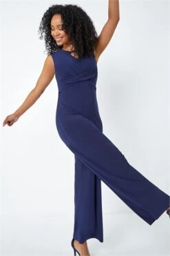 Navy Petite Belted Jumpsuit
