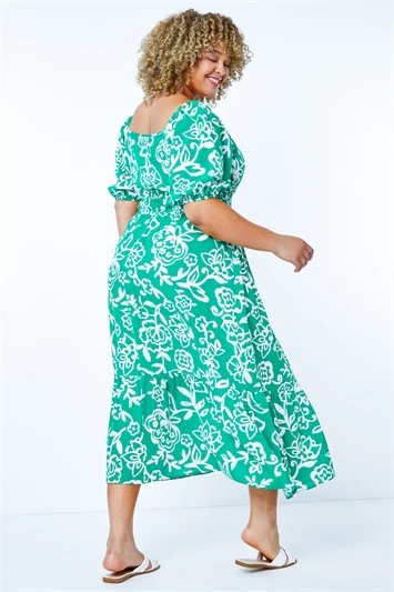 Green Curve Gathered Skirt Midi Stretch Dress 5 Green Curve Gathered Skirt Midi Stretch Dress - Image 3