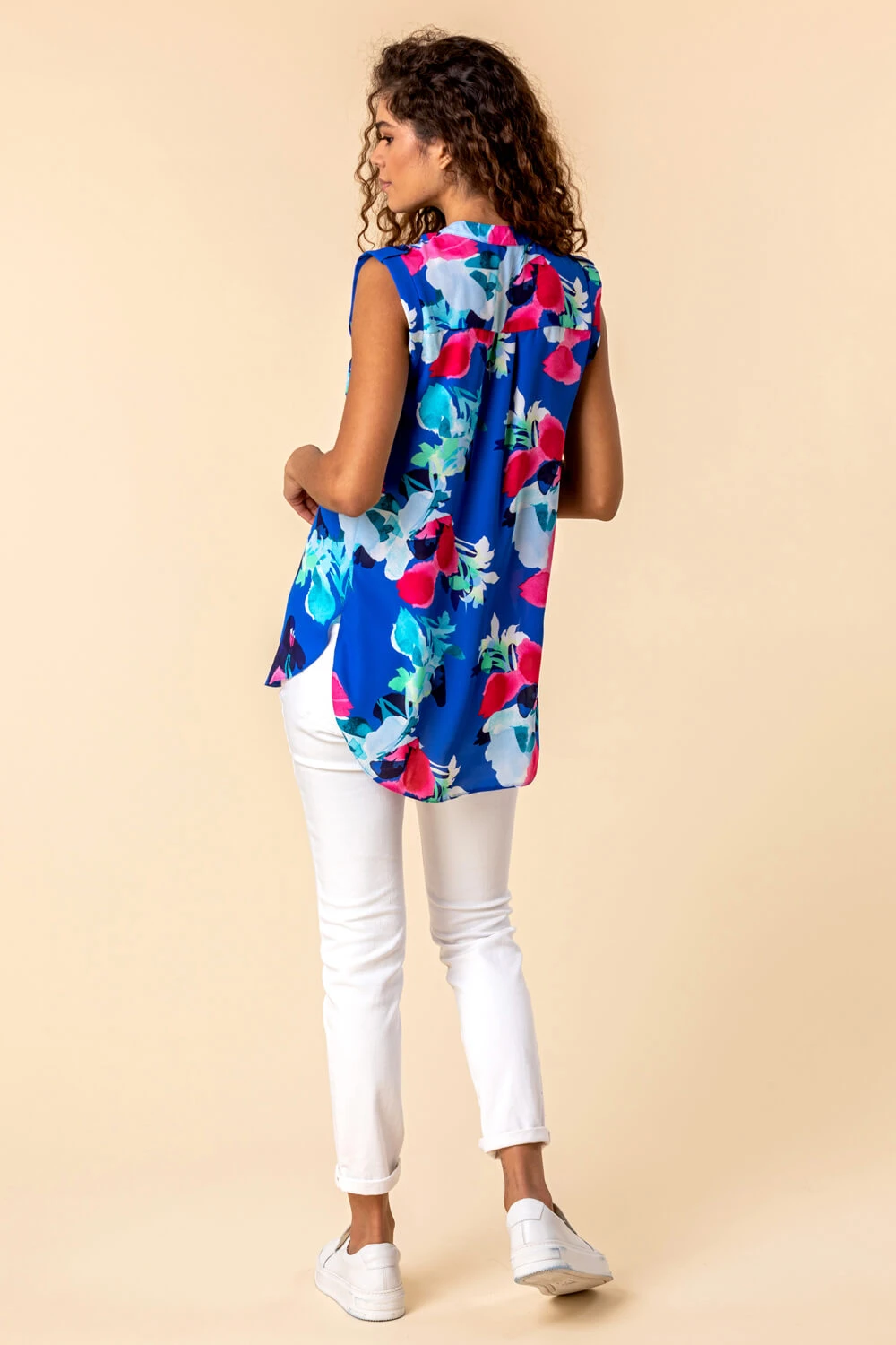 Royal Blue Floral Print Tunic Top 4 Royal Blue Floral Print Tunic Top - Image 2