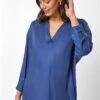 Navy Plain Oversized Cotton Blend Shirt