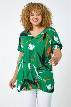 Khaki Curve Leaf Print Stretch Jersey Top -Outlet Modi Qube Store d88d075c 8485 4e3a a9e0 25cb1b0411fa