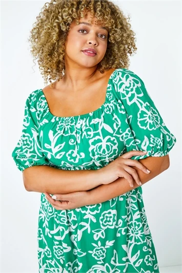 Green Curve Gathered Skirt Midi Stretch Dress 7 Green Curve Gathered Skirt Midi Stretch Dress - Image 5