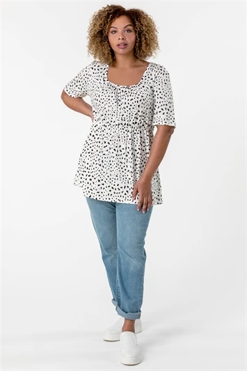 Ivory Curve Spot Print Frill Detail Top 6 Ivory Curve Spot Print Frill Detail Top - Image 4