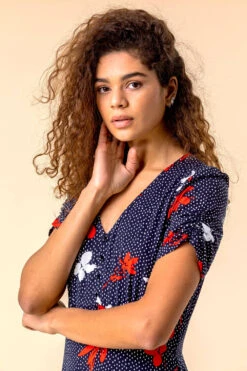 Navy Floral Spot Print Frill Stretch Dress 9 Navy Floral Spot Print Frill Stretch Dress -Outlet Modi Qube Store dbaf9bdc 196f 48ef a98c 29ce2a95e4ab