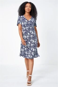 Blue Petite Floral Ruched Stretch Tea Dress -Outlet Modi Qube Store ddec3bc7 a600 4bf8 8edd 380c44f5d997