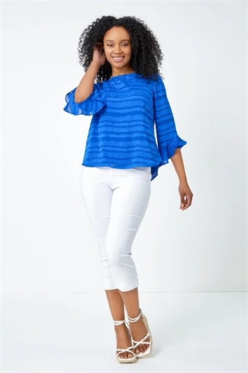 Navy Striped Frill Hem Cotton Tunic Top 4 Navy Striped Frill Hem Cotton Tunic Top - Image 2