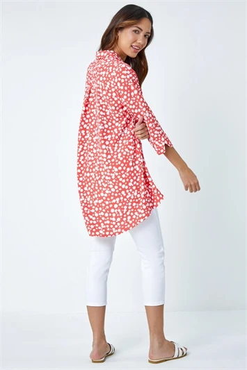 Pink Linear Floral Print Pleat Front Top 4 Pink Linear Floral Print Pleat Front Top - Image 2