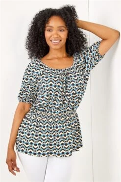 Navy Petite Geo Print Jersey Wrap Dress -Outlet Modi Qube Store dea3a9db dd55 470e 99be 3bb18aafdcbf